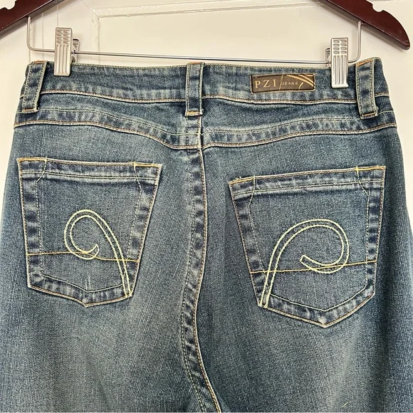 PZI Classic Blue Flare Wide Leg Jeans with Contrast Stitching - Picture 5 of 6